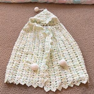 Handmade vintage Crochet Kids Hooded Cape 0-12 months